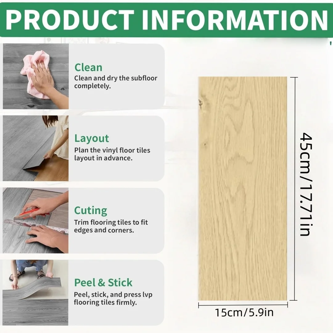 Wood Grain PVC Floor Stickers Thickening Self-adhesive Brick Pattern Faux Tile Sticker Wallpaper for Living Room Bedroom Cabinet