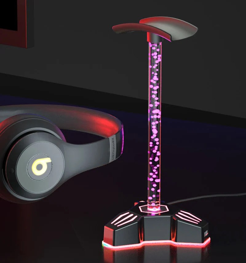 RGB LED Licht Bluetooth Kopfhörer ständer Kopfhörer halter Rack Headset Kleiderbügel mit 2 Anschlüssen USB 2,0 Hub 7,1 ch 3,5mm Aux Audio Port