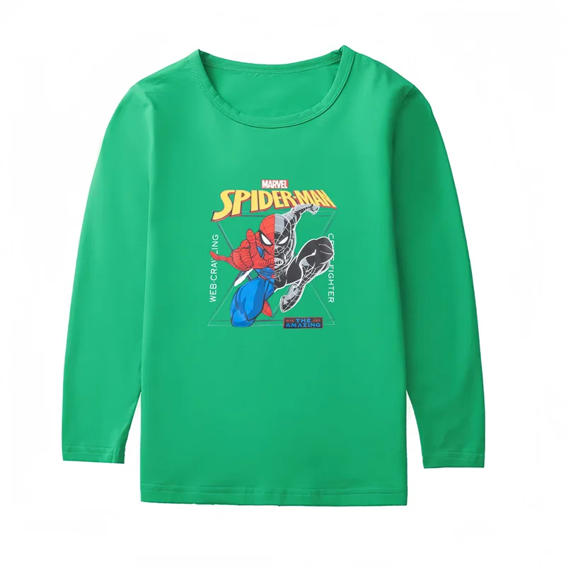 Spring and Autumn Children's Base Shirt, Boys' Pure Cotton Long Sleeved T-Shirt, Spider Man Printed Round Neck T-Shirt for Child