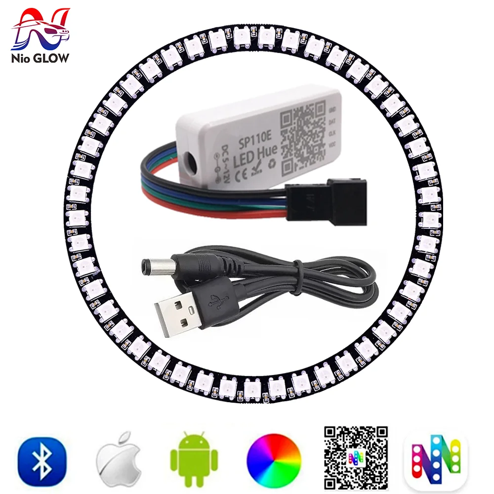 

RGB LED Ring Light Strip 5050 WS2812B-SP110E Bluetooth APP Controller Smart 5V WS2812 White PCB Individually Addressable