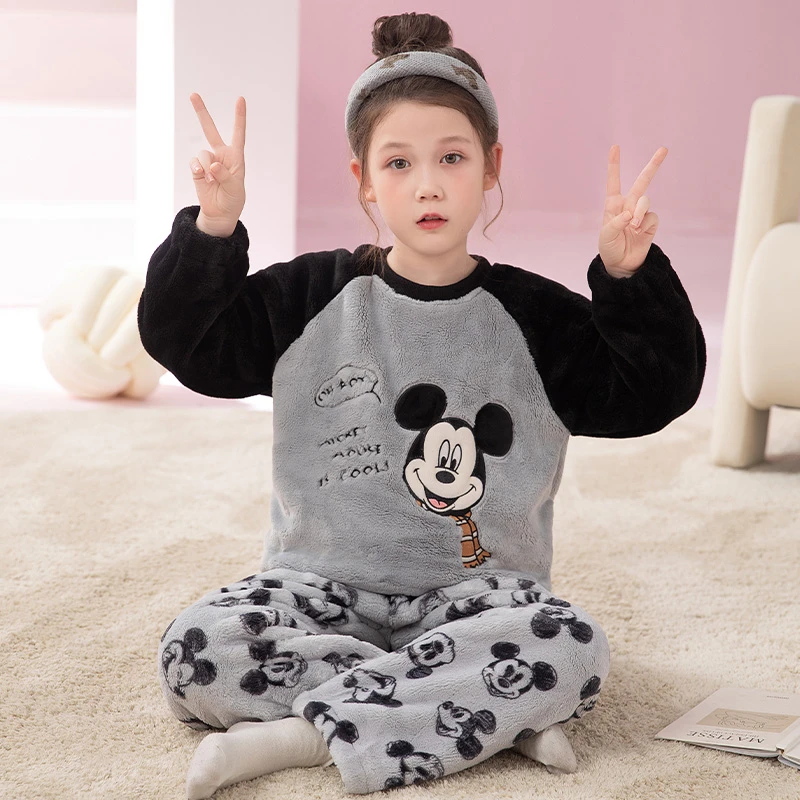 Disney children's pajamas winter warm Mickey Mouse children's suit cartoon Disney loungewear winter Mickey Mouse pajamas