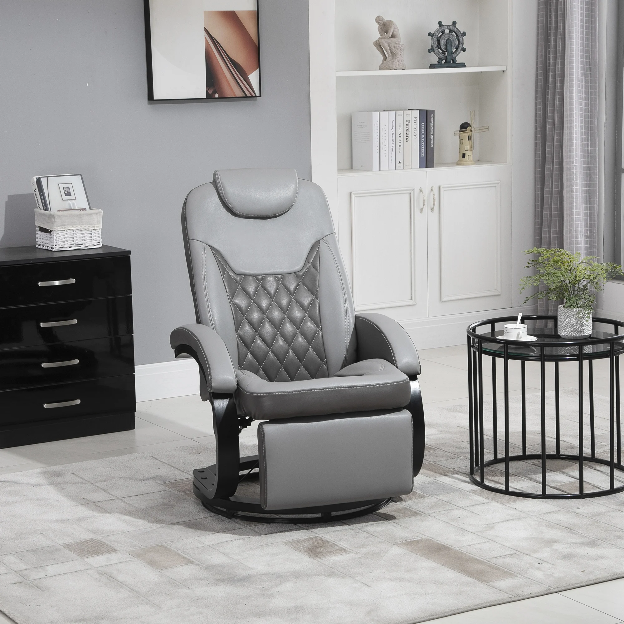 HOMCOM Manual Recliner, Swivel RV Recliner Chair with Footrest, Gray