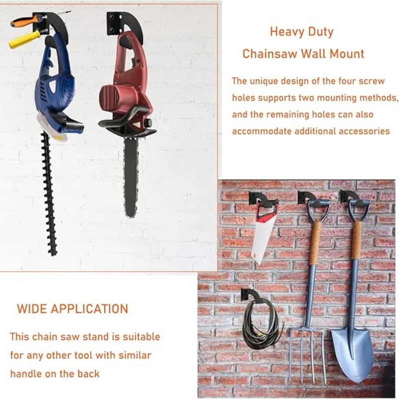 Kettensägenhalterung, Robuste Metall-Wandhalterung mit Schrauben, Garage-Werkstatt-Garten Werkzeugaufbewahrung, Trimmer-Halterung – Detail 7