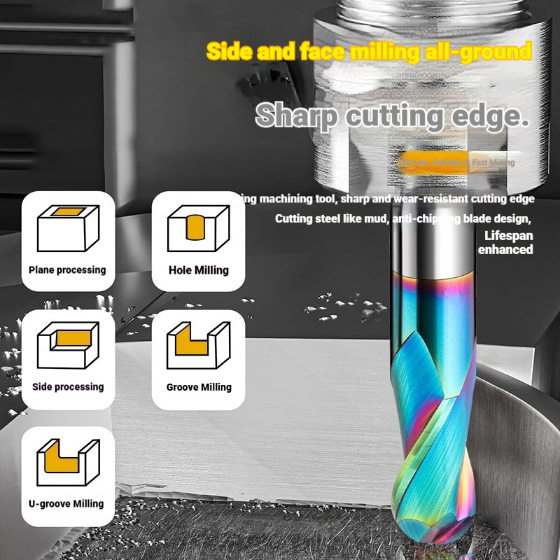 

Colorful 2 Flute Ball Nose End Mill Tungsten Carbide CNC Router Bit Milling Tool R0.5 R0.75 R1 R4 R6 R7 R8 For Aluminum