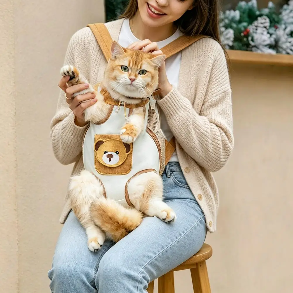 Cat Carrier Backpack Breathable Foldable Water-Resistant Pet Carrier Backpack Hands Free Pet Travel Bag Adjustable Drawstring