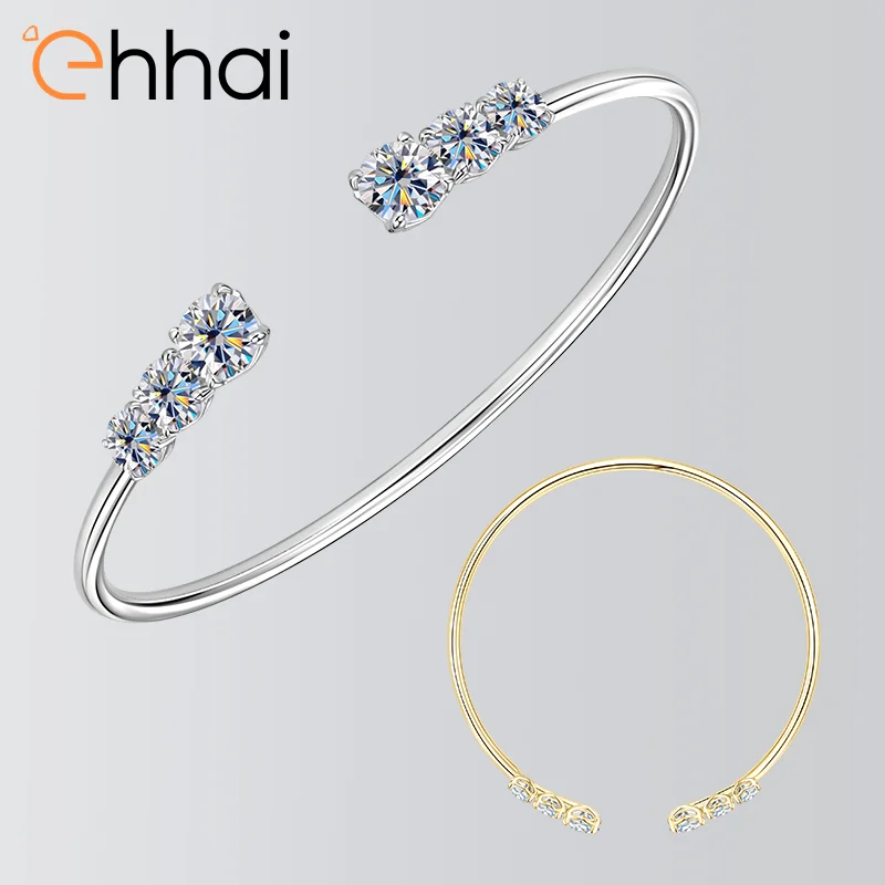 

Ehhai круглый браслет-манжета из муассанита для женщин, настоящие цепочки на запястье из стерлингового серебра S925 для свадьбы, ювелирные изделия, подарки
