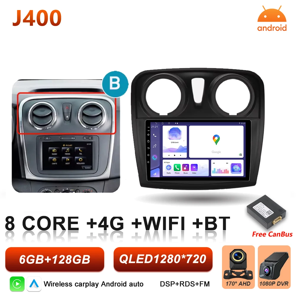 Android 16 Auto Autoradio voor Renault Logan Sandero 2 2012 - 2019 Draadloze Carplay Multimedia Speler GPS Navigatie DSP 5G Wifi