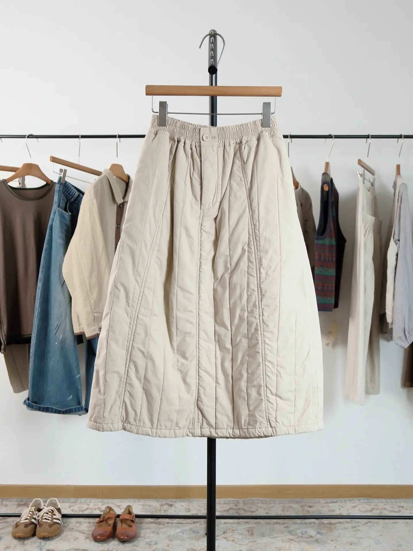 

Thiened Cotton Casual mid Waist A-Line Skirt Women's Winter Warm Elastic Waist f Skirt Simple Sle Large Size Skirt