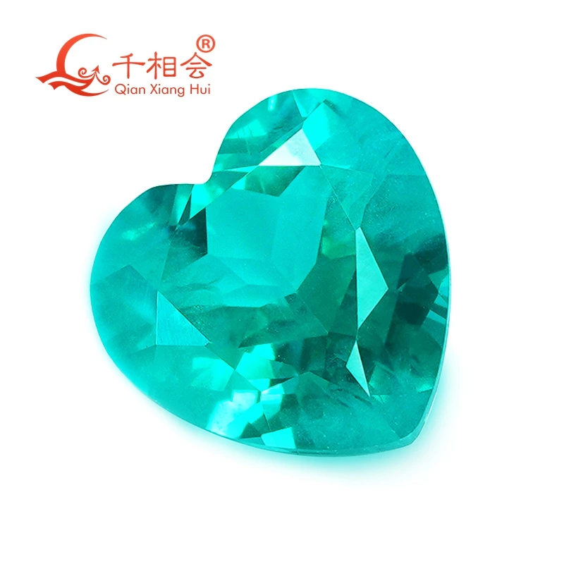 

heart shape lab grown paraiba color Yttrium Aluminum Garnet Cultivated Tsavorite inclusions gem stone