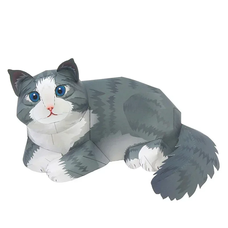ノルウェージャン・フォレスト・キャット 折り紙アート ミニキュート 3Dペーパーモデル ペーパークラフト 動物 DIY 子供 大人 クラフト おもちゃ QD-005