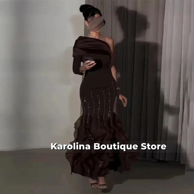 Personalizado de um ombro formal vestidos de noite lantejoulas miçangas babados sereia vestido de baile moderno sem costas longo vestido de festa