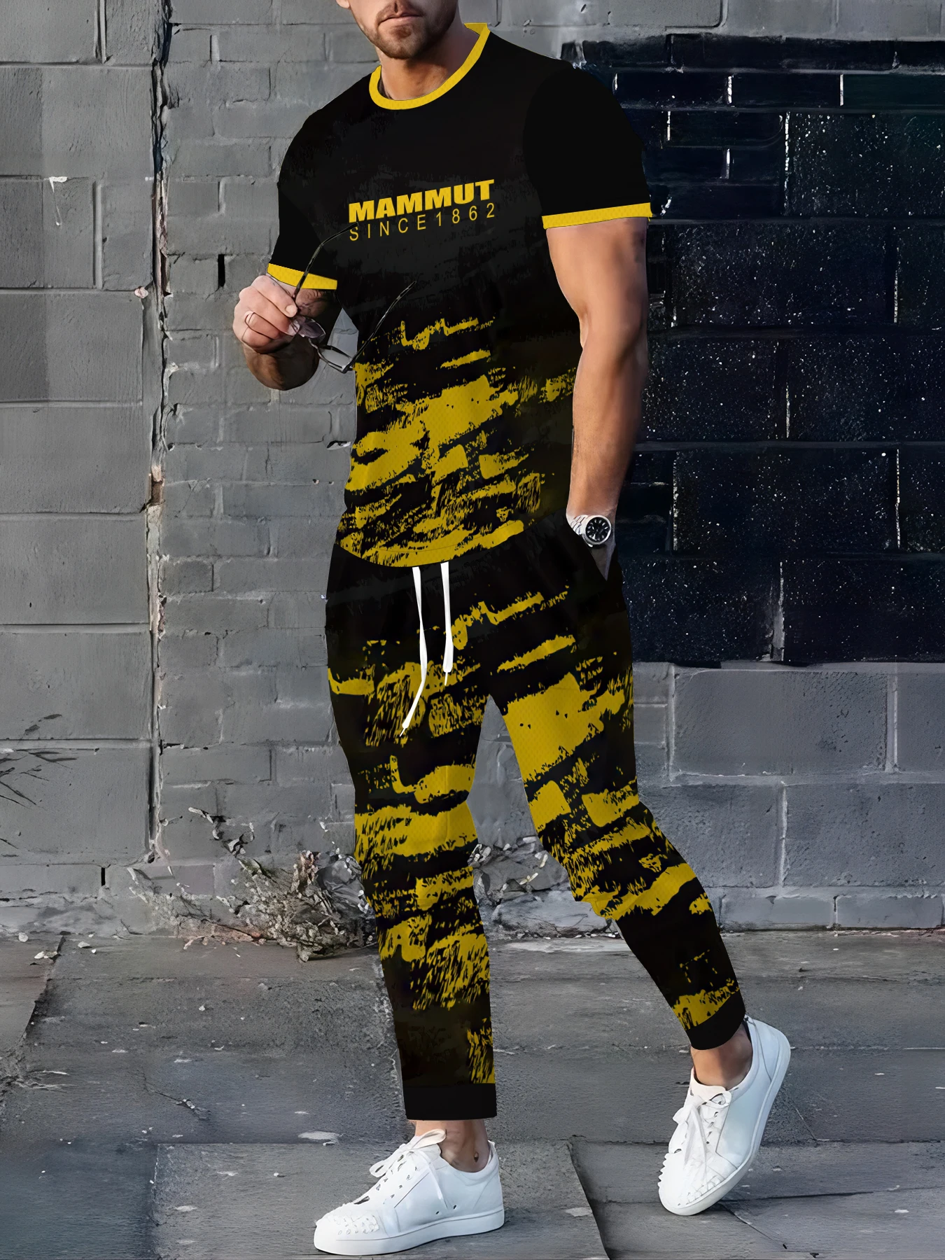 

Summer 2025 New men's suit for hiking outdoor casual and fashionable 3D printed outdoor men's wear