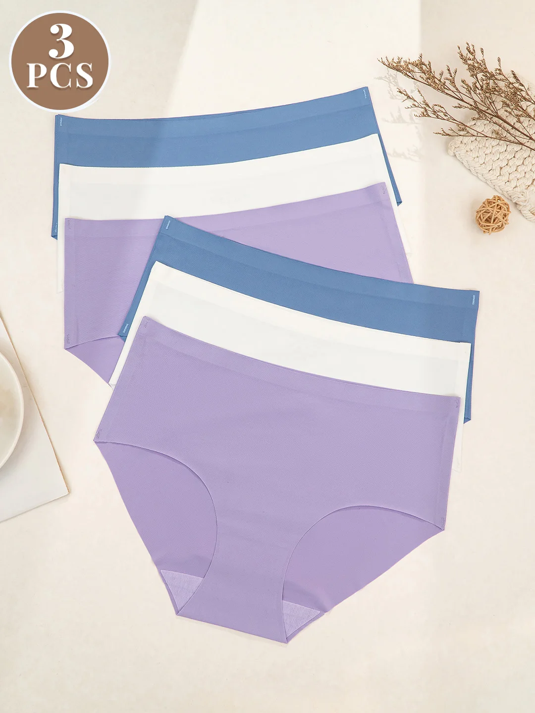 3 Pcs Women‘s Seamless Triangle Panties, Soft Skin-Friendly Bikini, Comfortable Stretchy Briefs, Intimates Underwear Lingerie