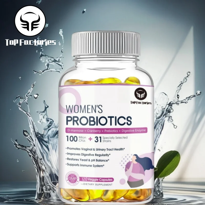 Top Factories Female Digestive Probiotics 1000 Billion CFU with Digestive Enzymes Prebiotics & Cranberry 120 Veg Capsules