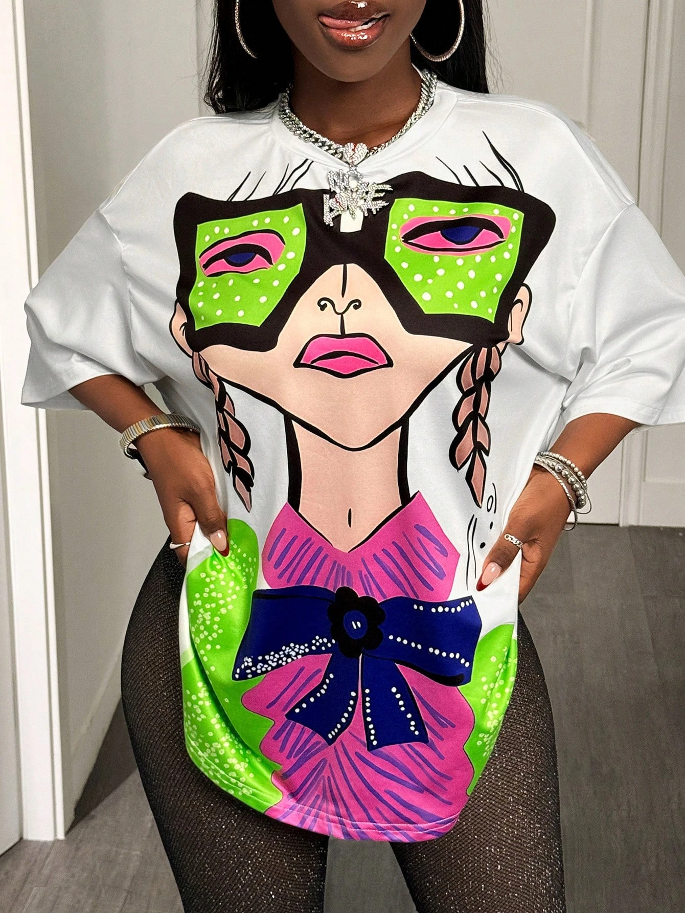 BamGleam المتضخم تي شيرت فضفاض عادية الهيب هوب نمط الجرافيك المطبوعة المرأة تي شيرت الصيف موضة Y2k السيدات الملابس كوع تي أنثى