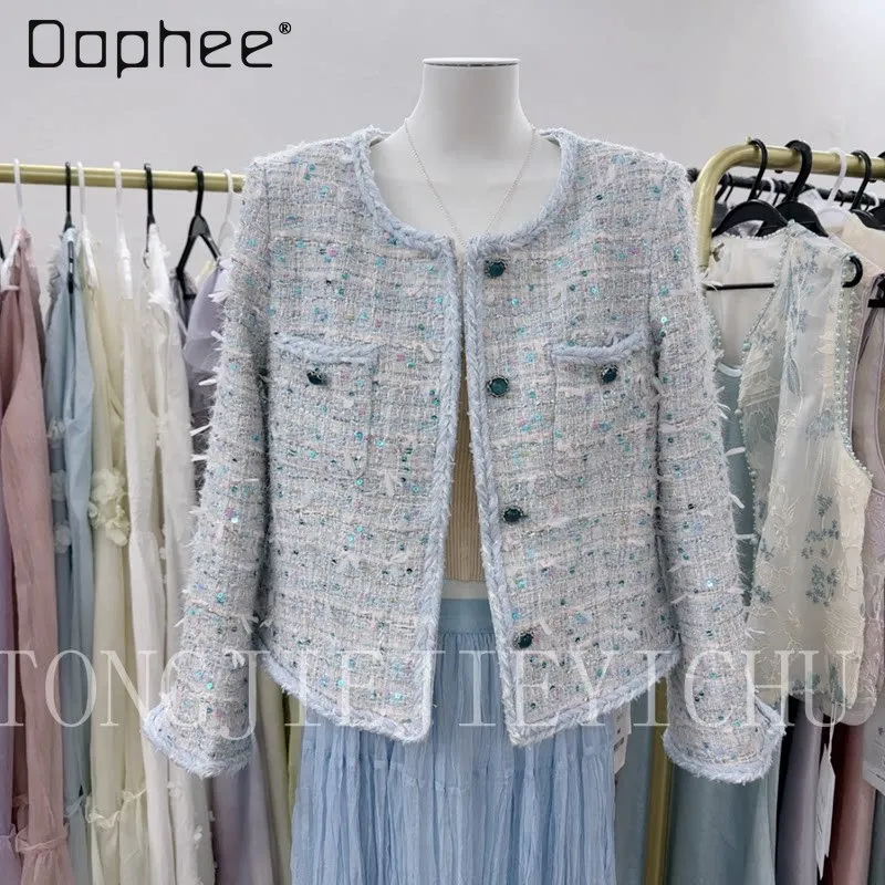 High End Temperament Socialite Tweed Short Coat Women's 2026 Spring New Fashion Commuter Round Neck Slim Elegant Socialite Coats