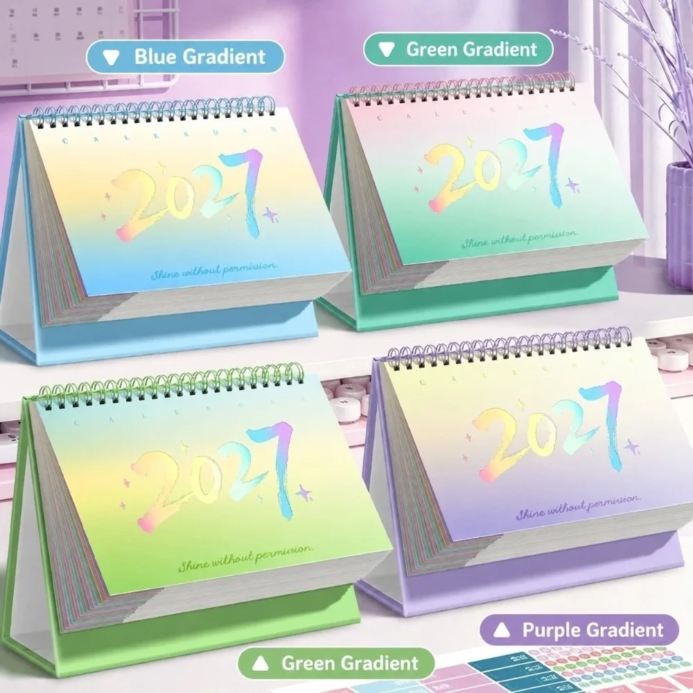 Portable Gradient Color 2027 Calendar Dual-Sided Use with DIY Stickers Desk Calendar Flip Design Table Calendar School Office