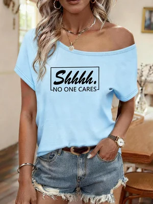 Printed Y2K Style Spring and Summer Hot-Selling Women's Fashionable Casual Off-Shoulder Short Sleeves