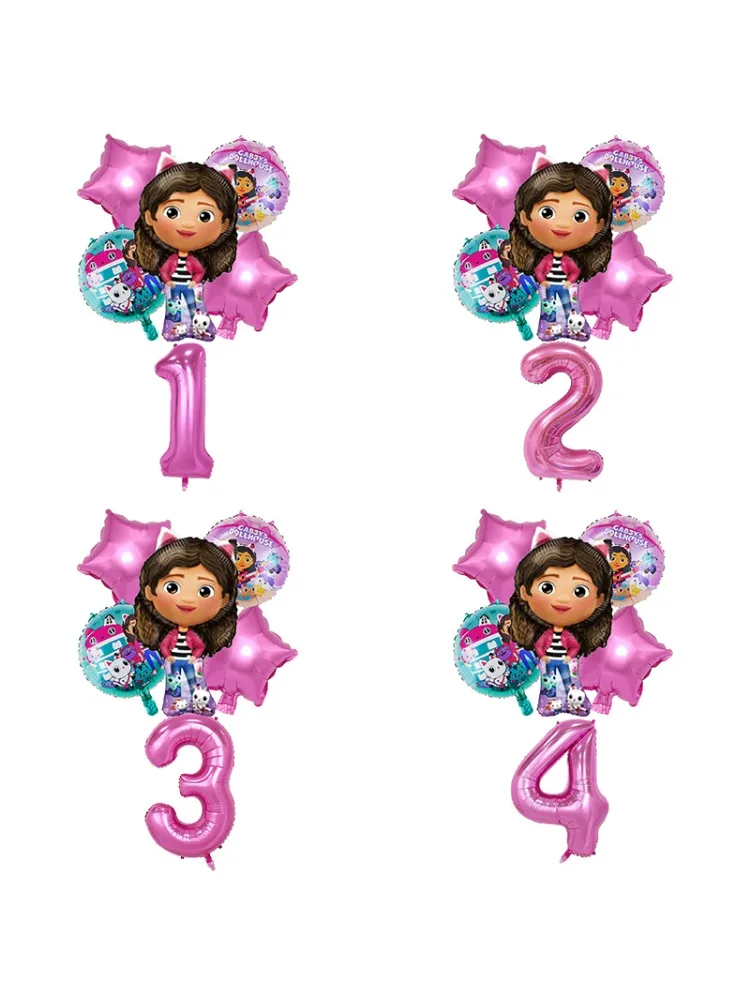 Gabby's Dollhouse 6 pièces ensemble de ballons d'anniversaire dessin animé mignon filles numéros de mode ballon d'air Kawaii décoration de fête pour enfants
