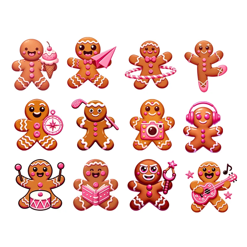 Cartoon Christmas pink Cookies set Heat Press Printed Accessories Patch Heat Transfer DIY children's clothing decoration sticker