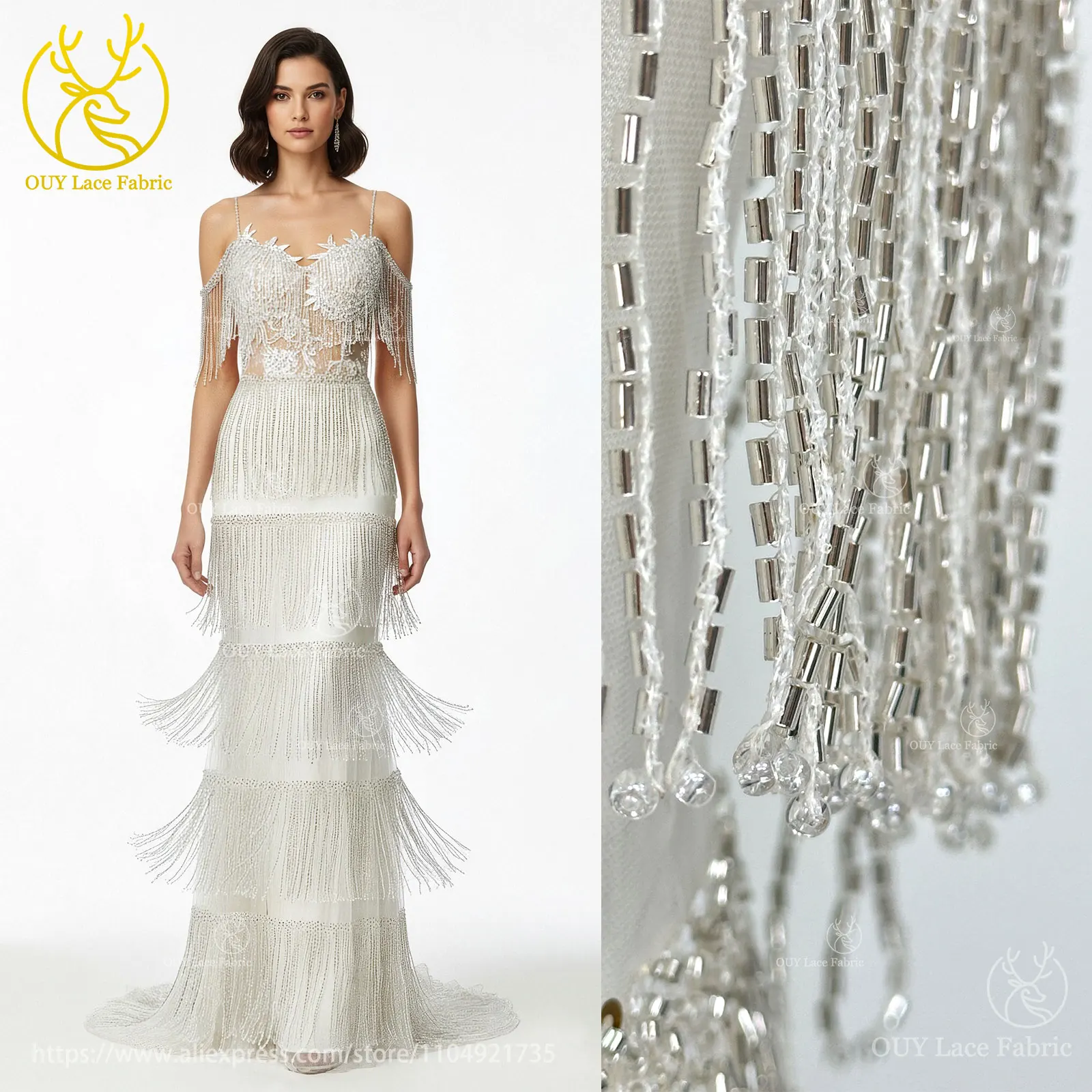 

3D Silver Pendant Beaded Sequins Bridal Wedding 2026 High Quality African French Glass Beads Lace Fabric Party Evening Dresses