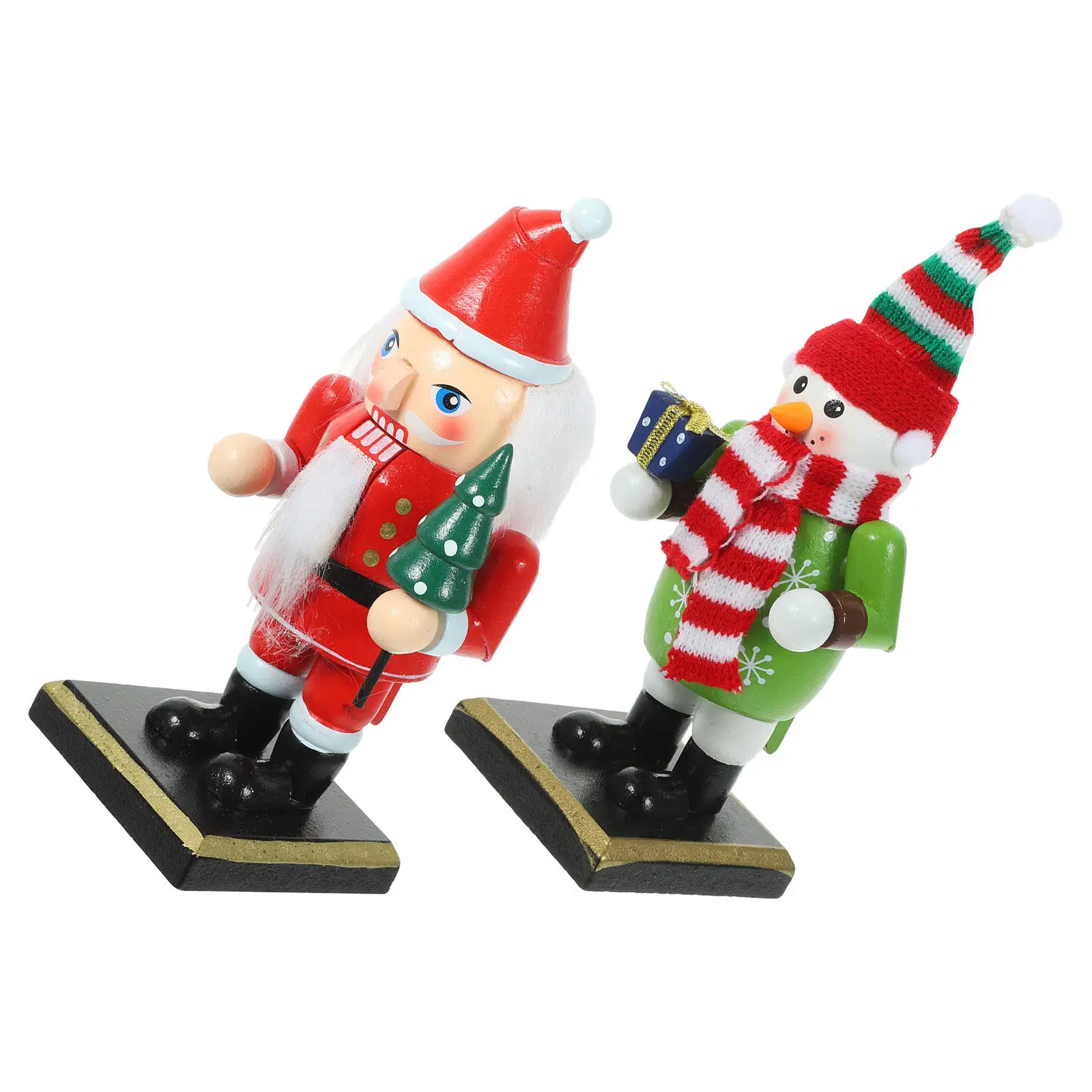2Pcs Nutcracker Christmas Soldiers Handpainted Decorative Ornaments Small Tabletop Centerpiece Xmas Mantel Decoration Holiday