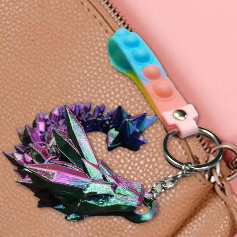 Crystal Dragon Keychain Good Luck Keychain Rainbow Pearlescent Colors Articulated Dragon Year Pendants Dragon Statue Figurine Ke