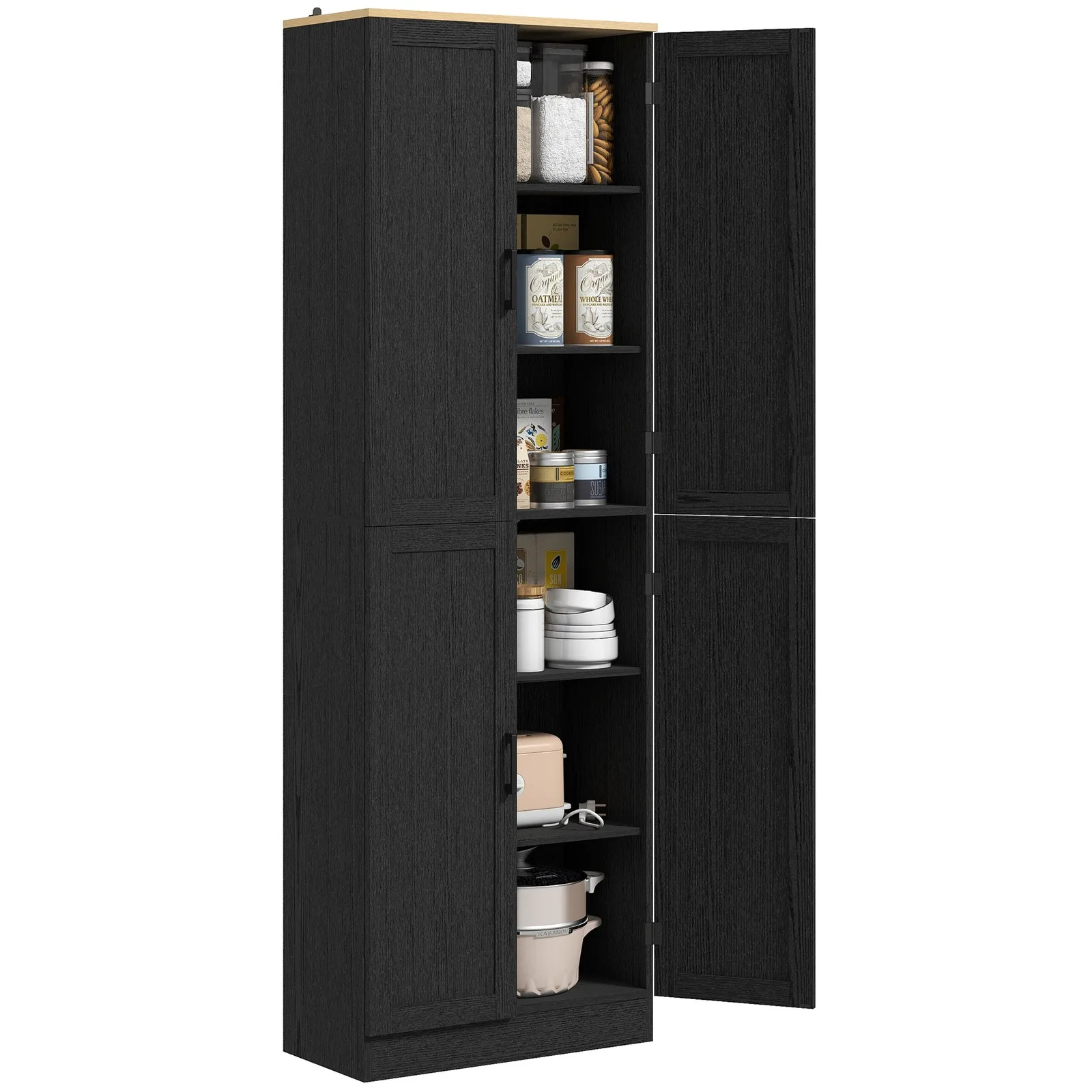 

Spacious 4-Door Kitchen Pantry Cabinet with Adjustable Shelves and Hinged Doors