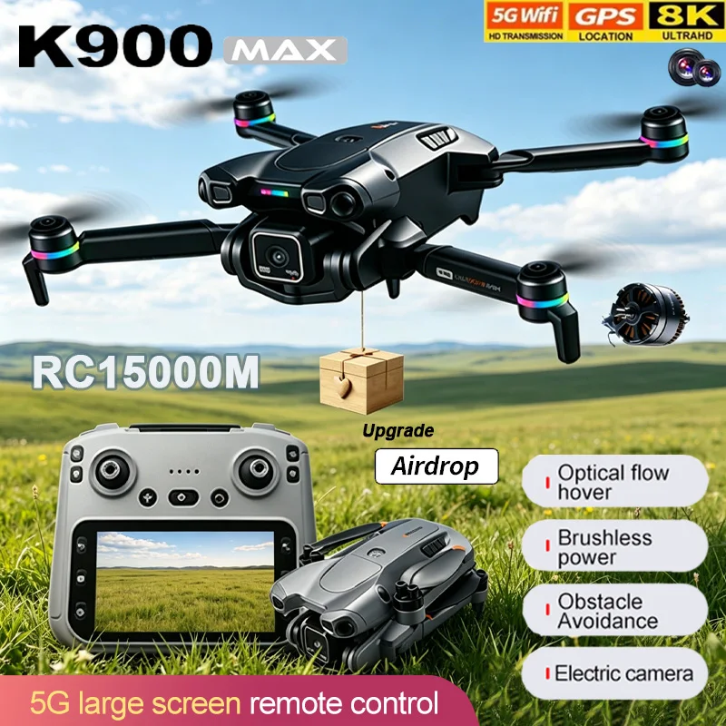 Dron K900 8K con Cámara Dual, 5G, GPS, Fotografía Profesional, Motor sin Escobillas, Plegable, con Función de Evitación de Obstáculos y Lanzamiento Aéreo