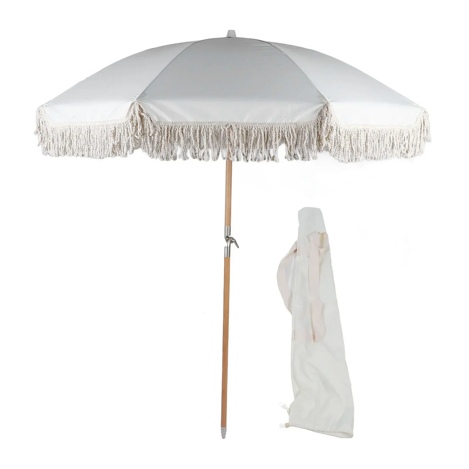 Patio Umbrella With Fringe 8 Fiberglass Ribs UV Proof Large Outdoor Table Market Umbrella For Garden Deck Backyard Pool