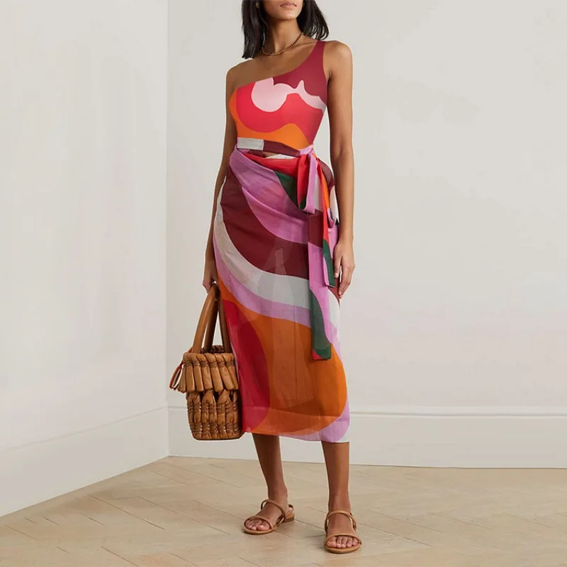 One Piece Swimsuit For Women One-piece Swimsuit European And American Geometric Print One-piece Swimsuit Suit