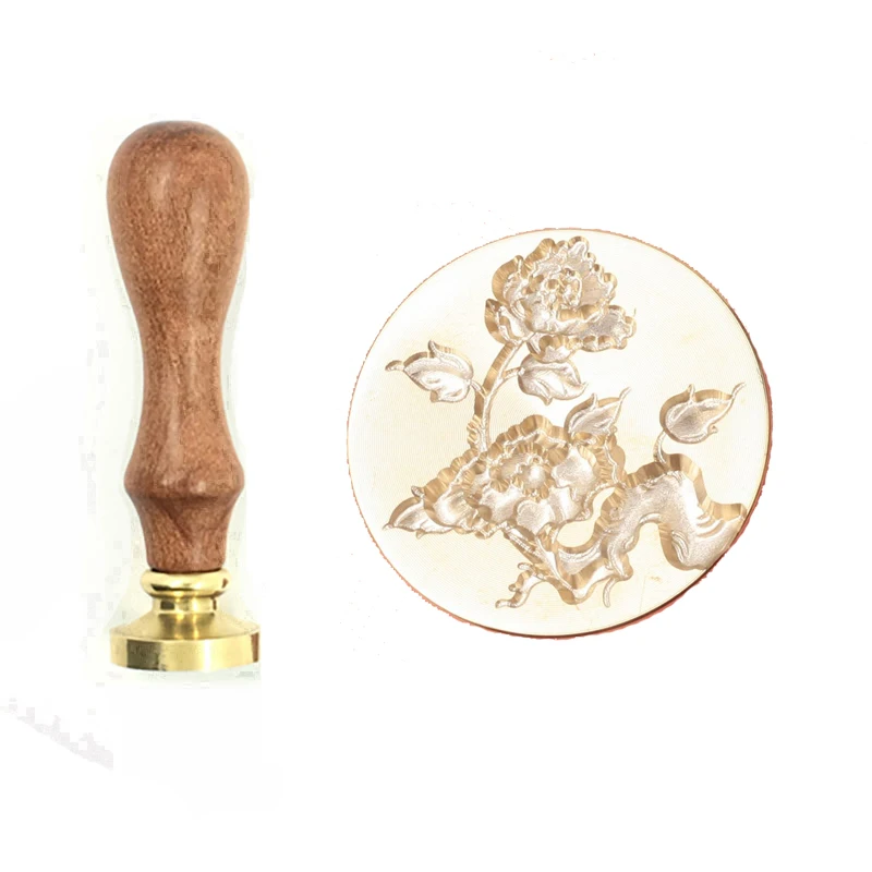 

Exquisite Paint Embossed 3D Wax Stamp, Flower Wood Handle, Ancient Seal, Retro Stamp, Wedding Envelope, Ornament