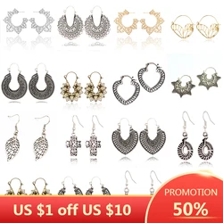 SOHOT Trendy Vintage Silver Color Geometry Big Drop Earrings Female Piercing Personalized Jewelry Accessories Souvenir Party