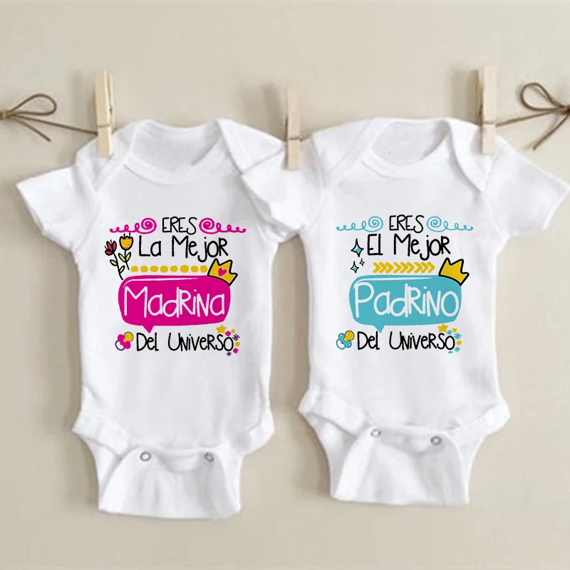 Best Godmother & Godfather In The Universe Print Baby Bodysuit Newborn Short Sleeve Jumpsuit  Toddler Outfits Infant Shower Gift