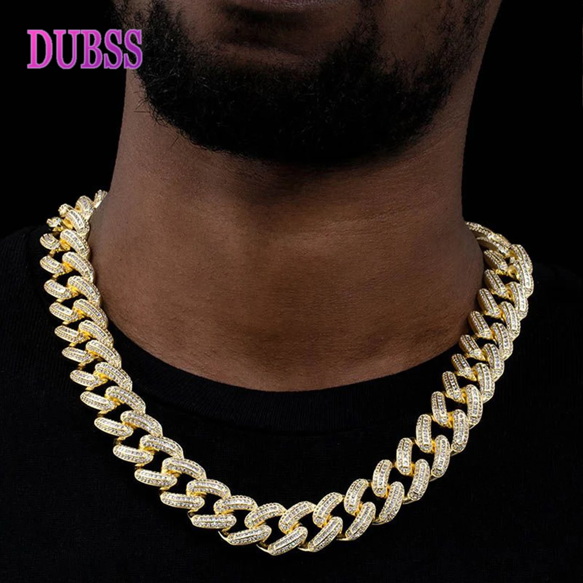 

DUBSS Baguette Miami Cuban Link Chain for Men Prong Setting Choker Necklace Cubic Zirconia Two Tone Hip Hop Jewelry