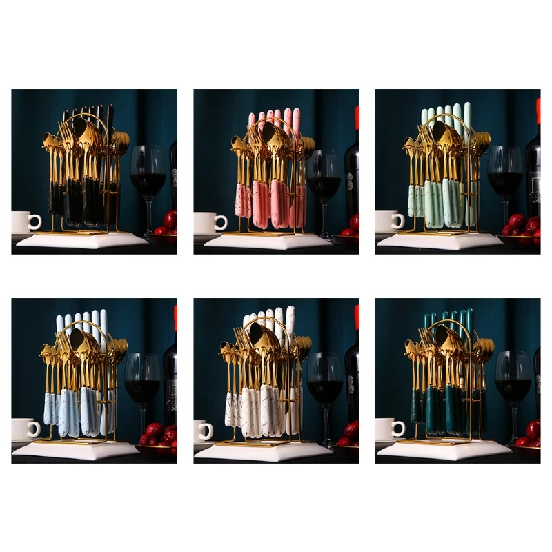 

Tableware Stainless Steel Cutlery Set of 24 Include Ceramic Fork Spoon Knife for Travel Western Tableware Supplies NEW arrival