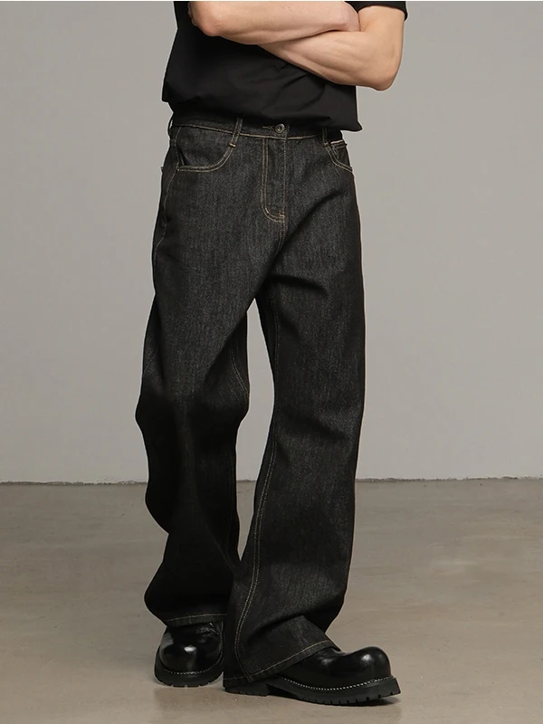

Мужские джинсы в американском ретро-стиле, свободные прямые брюки, нелиняющие, черные, весна-осень, новые, из хлопка, повседневные