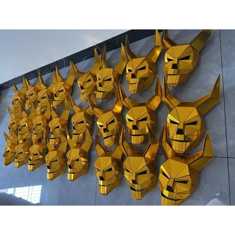 Gold Mirror Horned Demon Mask Cosplay 3d Silver Fox Helmet Carnaval Mask Music Festival DJ Mask Club Rave Mirror Costume Props