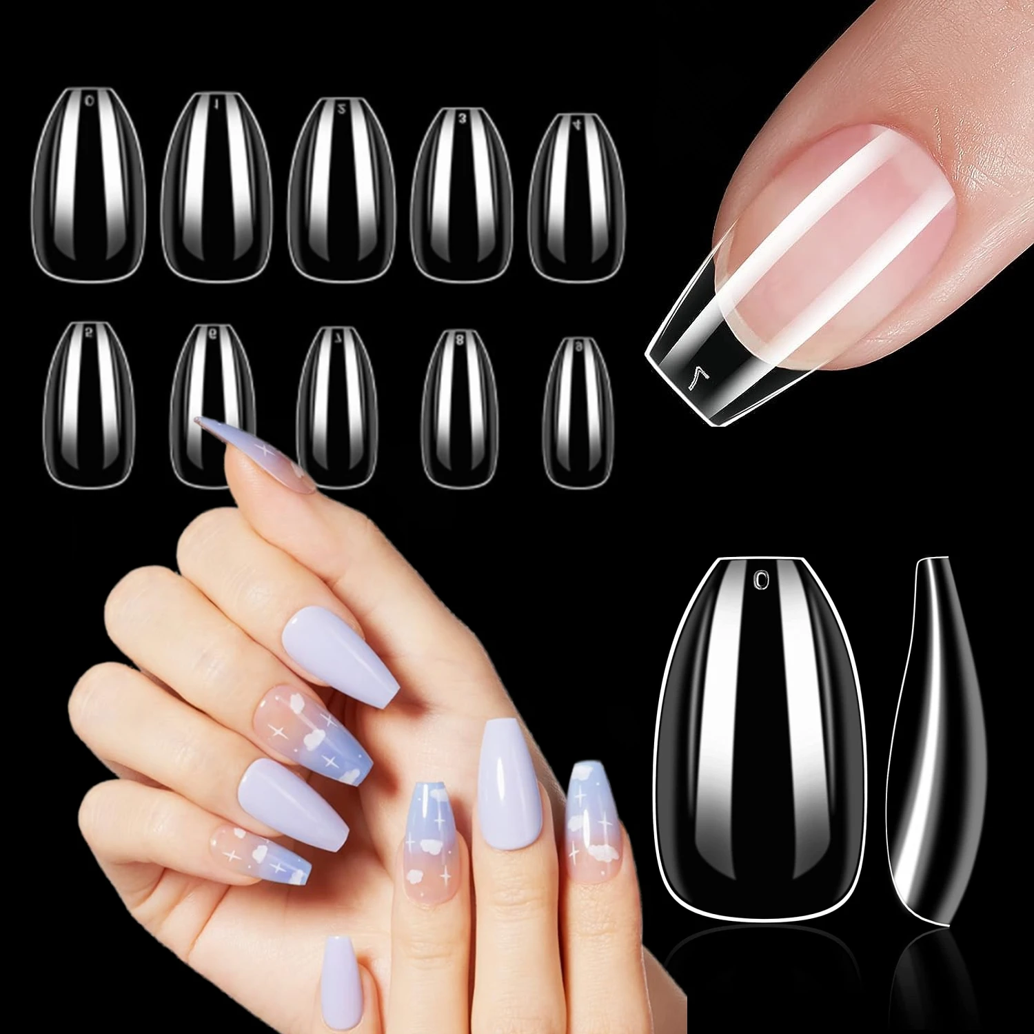 

Makartt Nail Tips Short Coffin Nails 500pcs Press on Nails Full Cover Fake Nails Ballerina Clear Nails for Nail Extension