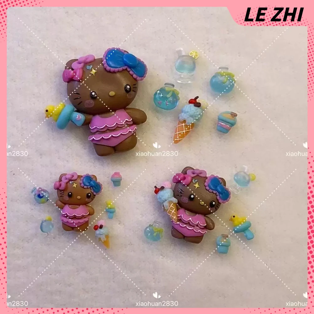 

Spicy Girl Black Skin Hello Kitty Sandbeach Series Manicure Mold Ice Cream Beverage Swimsuit Silicone Finished Product Nail Mold