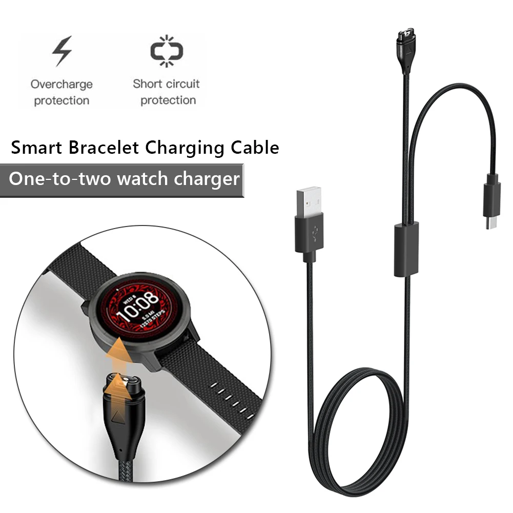 2 في 1 Type-C PD كابل شحن سريع 5 فولت 1A كابل شاحن كابل مضفر للغارمين Fenix 7/7S/7X/6X/5S/Venu2/Swim2