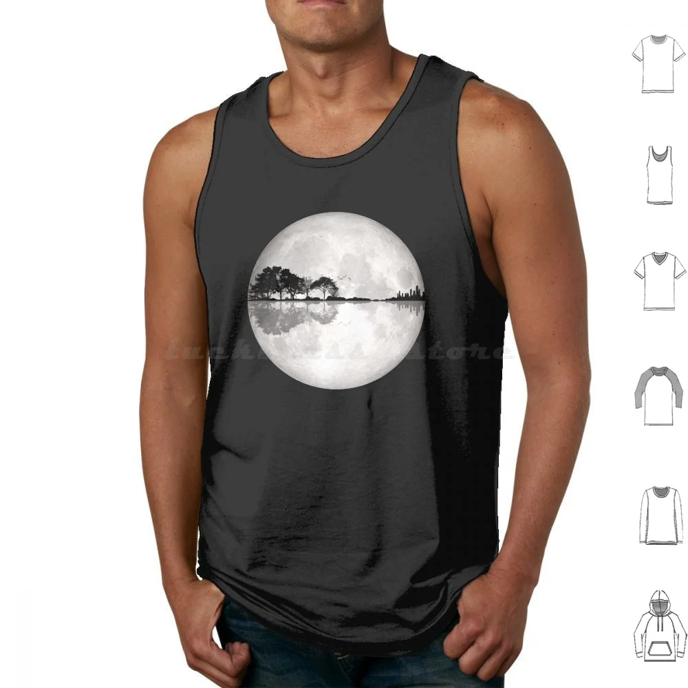 Moonlight Nature Guitar Ii Tank Tops Vest Sleeveless Guitar Nature Tree Trees Silhouette Artistic Landscape Lake Ocean Water
