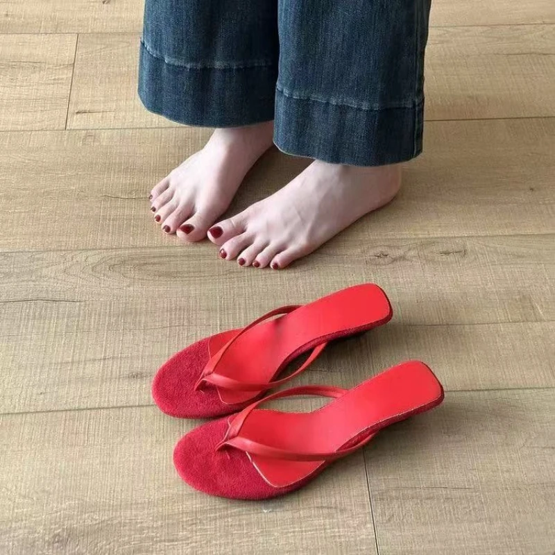 

Designer 2026 Summer New Women's Fashion Clip Toe Slippers Concise Slingback Wedges Heels Party Slides Shoes