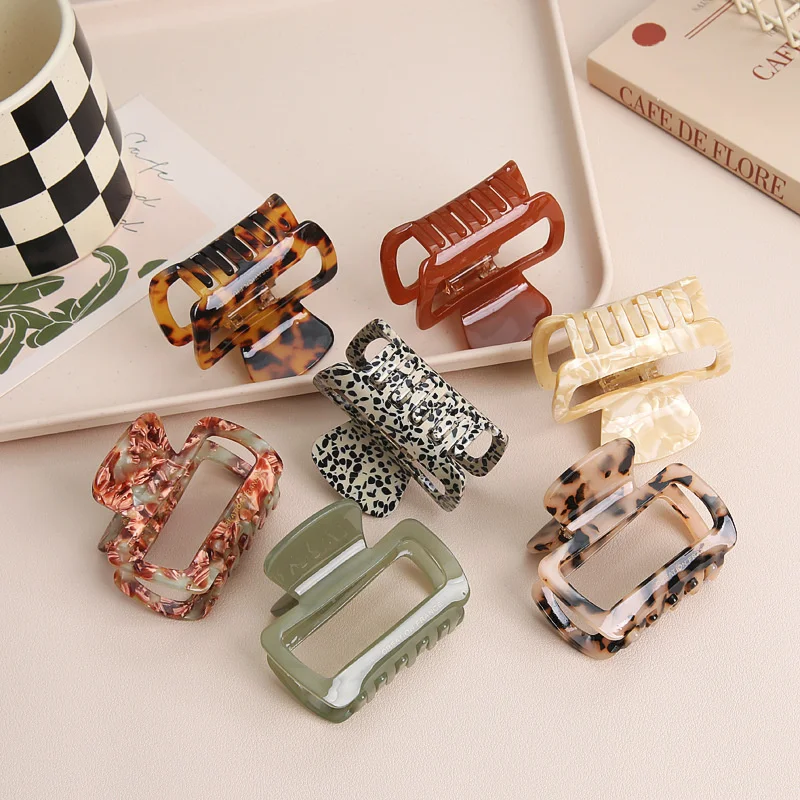 New Acetate Square Hollow Out Big Claw Clips For Women Solid Color Leopard Pattern Shark Clip Female Hair Accessories