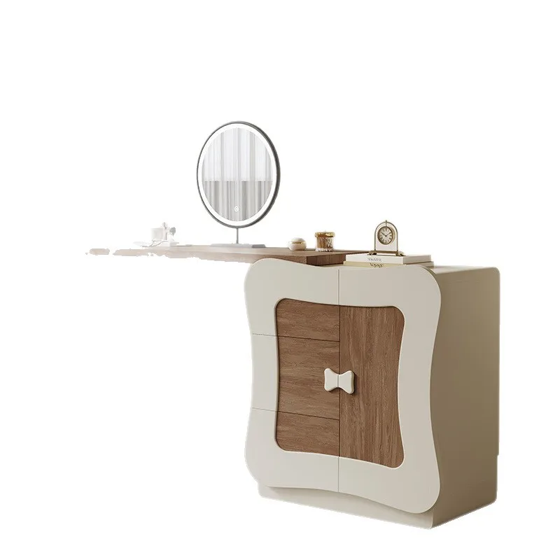 

Cream wind solid wood small apartment makeup table dresser bedroom chest integrated designer walnut retro