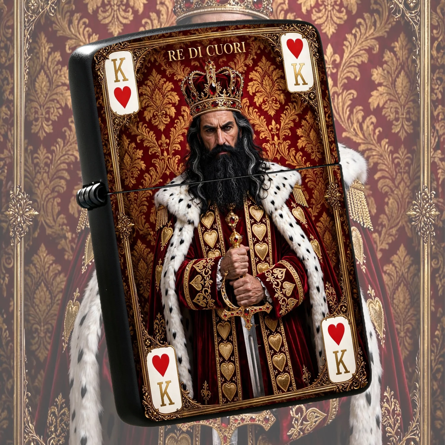 Exquisite King Of Hearts Playing Card Themed Lighter, Luxurious Gilded Embossed Craft, Stylish Portable Daily Carry Item, Ideal For Festive Gifting Collection, Unique Decorative Piece Fit For All Scenarios, Premium Texture Distinct Design,