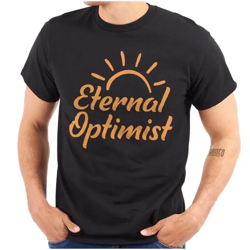 T-shirt à col rond pour femmes ou hommes avec citation motivante Eternal Optimist Sunrise