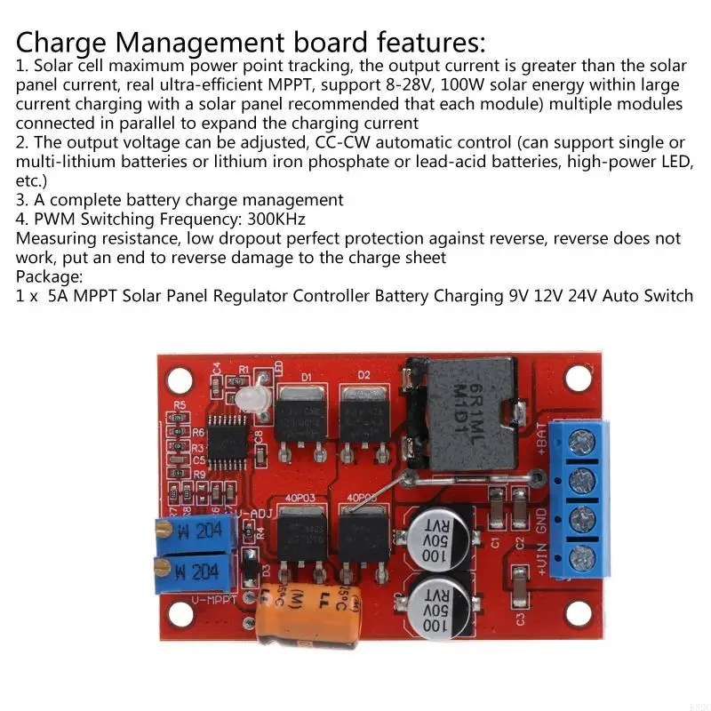 

K32C MPPT 5amp Solar Controller 9V 12V 18V 24V Solar Panel Regulator Input fit for Lead Acid Lithium Gel Battery