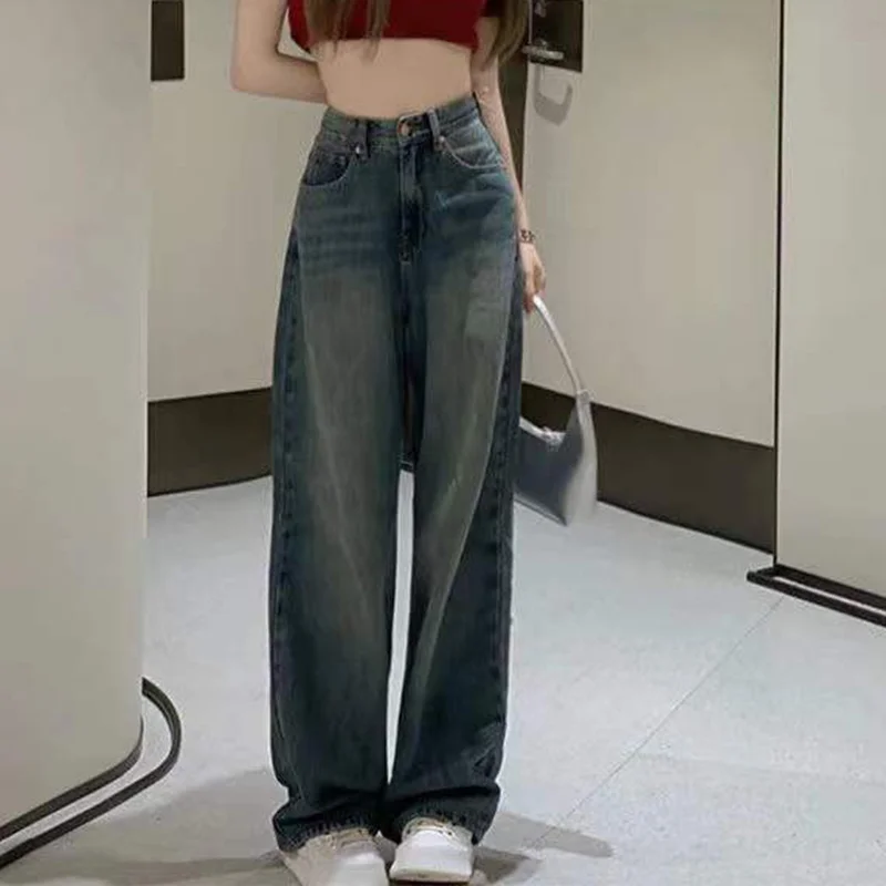 

Women 2022 Vintage Wide Leg Cargo Jeans Autumn High Waist Bagge Pants Woman Y2k Streetwear Loose Denim Trousers Female 2023