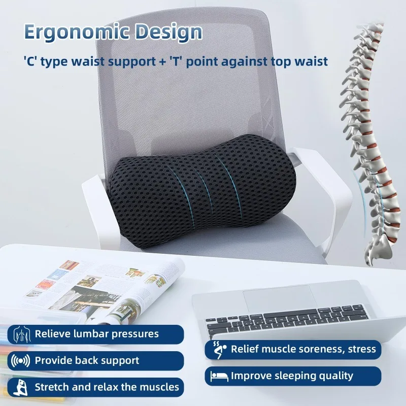Lendenkissen Ergonomisches Memory-Schaum-Lendenkissen Atmungsaktives Rückenkissen für Bürostühle und Autositze – Detail 4